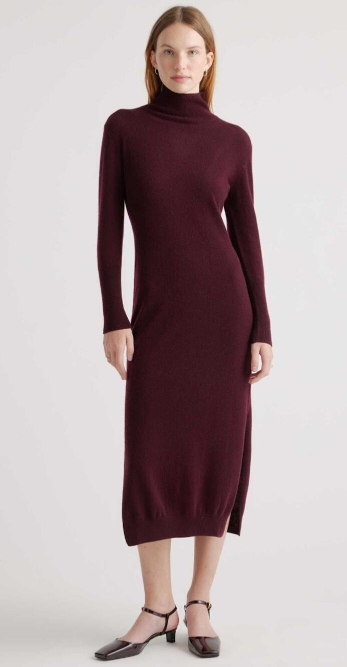 Quince Dress Women’s SMALL Mongolian Cashmere Turtleneck Midi Sweater Burgundy